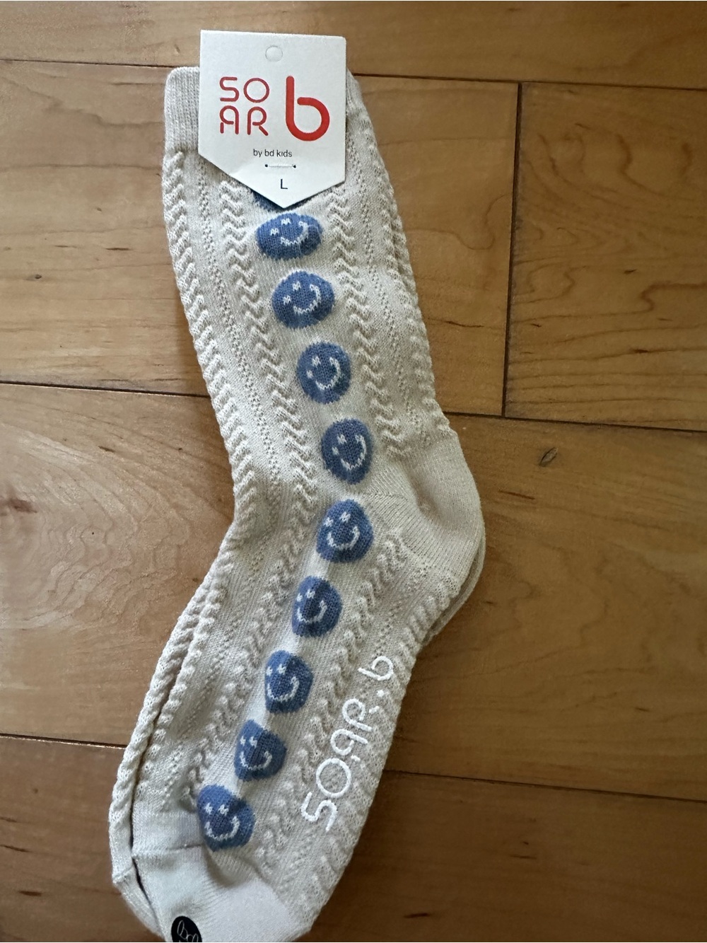 Soxar Beige Socks with Blue Smiley Accents -